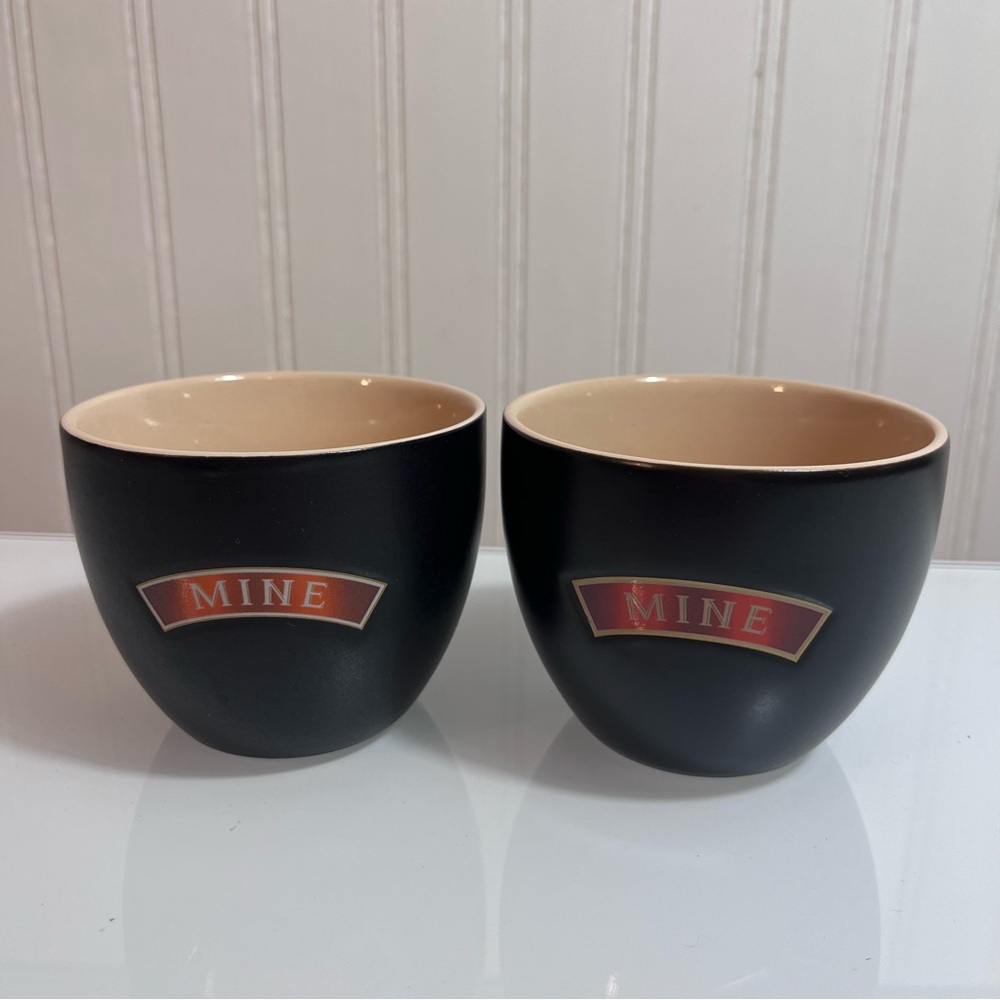 Set of 2 Baileys Irish Cream "MINE" Mugs Matte Black & Cream Ceramic